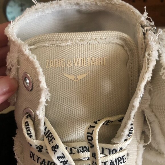 NIB ZADIG & VOLTAIRE Women's High Flash Distressed Canvas High Top Sneakers Size - Picture 12 of 14